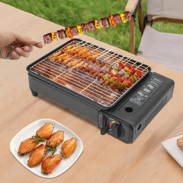 Tragbarer Butan-Campinggrill mit Koffer, 2,2 kW Tisch-Gasbrenner in Schwarz für Outdoor und Picknick, B/T/H: 42,0 x 26,0 x 11,0 cm - Bild 1