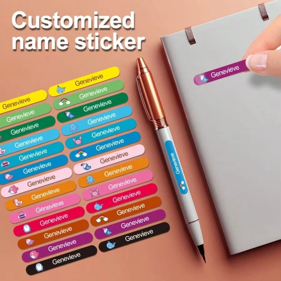 Personalisierte Namensaufkleber für Schulbedarf in Multicolour und Purple, individuelle Namensetiketten mit 3,6 cm Durchmesser zur Beschriftung von Wasserflaschen und Lunchboxen - Bild 4