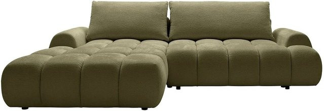 Vente-unique Schlafsofa Farneta in Grün mit L-Form und Polsterung aus Chenille-Stoff, Breite: 280 cm - Bild 1