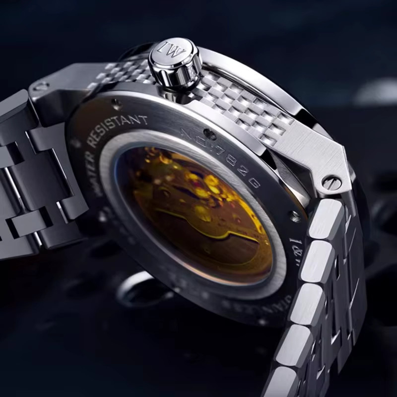KARNEVAL Armbanduhr Automatik, Edelstahl, Silber, Leder, Herren - Bild 4