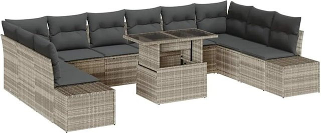 vidaXL Garten-Sofa-Set aus Poly-Rattan mit Speicherfunktion, 11-teilig, Hellgrau - Bild 1