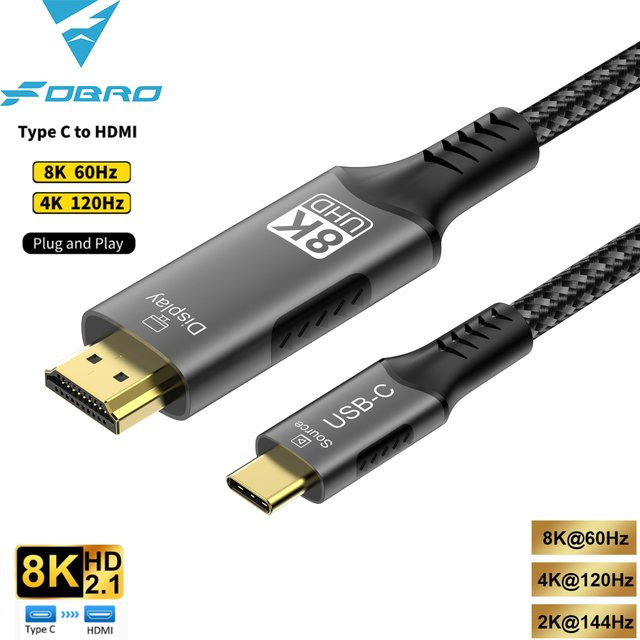 FDBRO USB-C auf HDMI-Kabel in Schwarz für 8K@60Hz und 4K@120Hz zur Verbindung von MacBook Air oder iPad mit HDTV - Bild 1