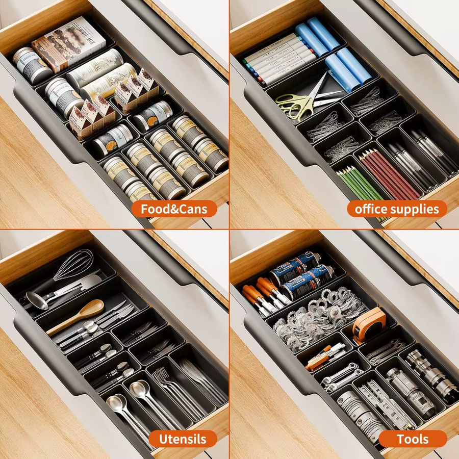 Werkzeugkasten Organizer aus Kunststoff in Schwarz mit Trennwänden und ineinandergreifbarem Design für Schreibtisch und Schubladen - Bild 4