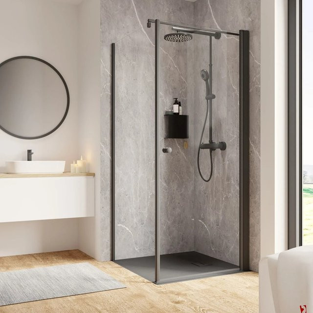 Schulte Dusche Drehtür mit Seitenwand Garant 2.0 Mattschwarz Rechts, B/T/H: 200 x 90 x 90 cm - Bild 1