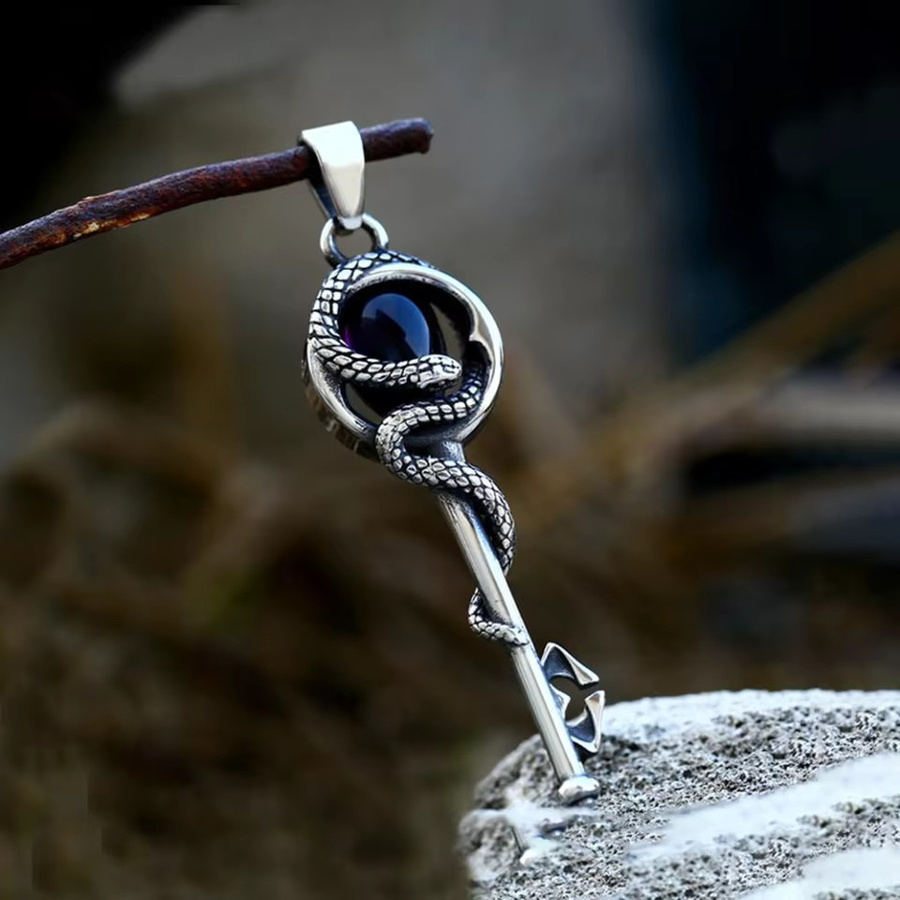 NORTHMAN Halskette Edelstahl, Schlüssel Anhänger, Stein, Silber, Unisex - Bild 3