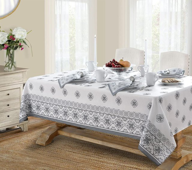 Zitronenhain Tischdecke von JINGYUE Pet mit blauem Muster, wasserabweisend und abwischbar aus Polyester, B/B: 140 x 240 cm - Bild 1