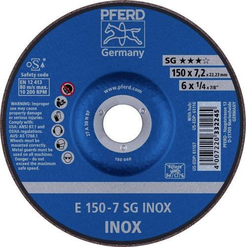 PFERD Schruppscheibe SG INOX für Edelstahl, Durchmesser: 150 mm, Bohrungs-Ø: 22,23 mm, 10 Stück - Bild 1