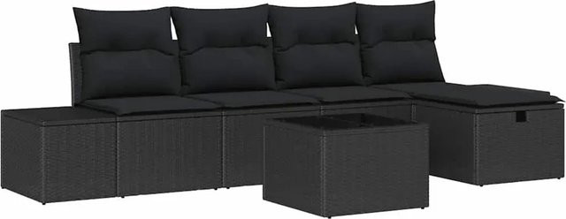 vidaXL Garten-Sofa-Set 6-teilig aus Poly Rattan und Stahl in Schwarz mit UV-beständigen Kissen und Stauraum - Bild 1