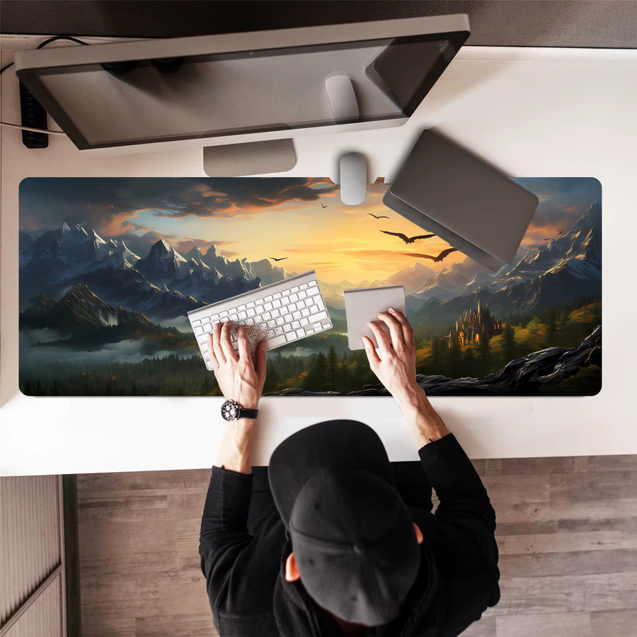 3D-Gaming-Mauspad mit Landschaftsmotiv als Schreibtischunterlage in Multicolour mit rutschfester Gummiunterseite und genähten Kanten - Bild 2