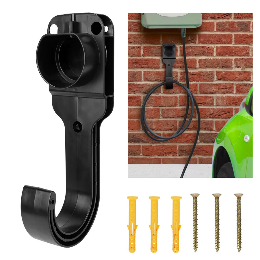 Universal Wandhalterung für EV Ladegeräte Kabelhalter für Typ 2 Stecker und Ladepistole in Schwarz - Bild 2