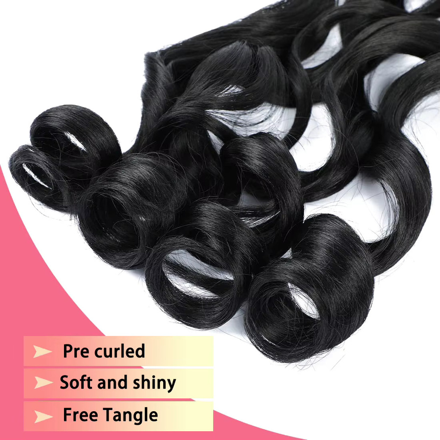 French Curl Flechthaar, 30,5/16 Zoll, lockeres gewelltes Flechthaar, 6er-Pack, Schwarz - Bild 2
