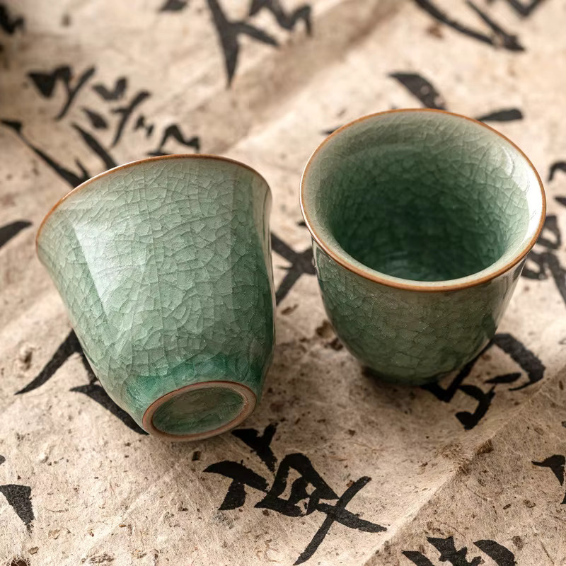 Ru-Keramik Eisblumen-Teetasse aus Keramik in Grün mit floralem Design - Bild 4