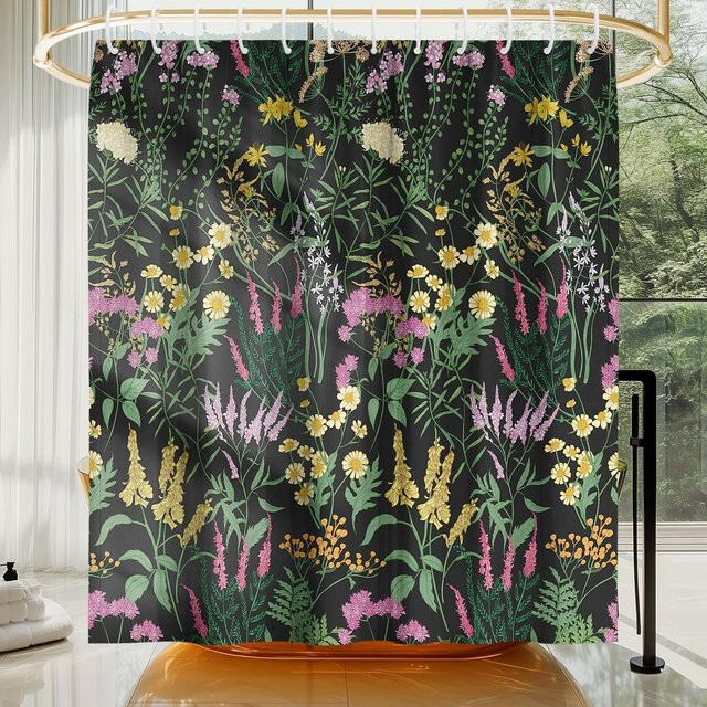 Dunika Chen Duschvorhang mit tropischem Botanik-Design, wasserdichter Stoff mit Regenwaldpflanzen und Orchideen, Mehrfarbig, B: 120 cm, H: 180 cm - Bild 1
