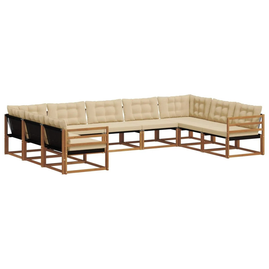 vidaXL Outdoor-Sofagarnitur 9-teilig in U-Form aus Akazienholz mit Textilene und beige Kissen - Bild 2