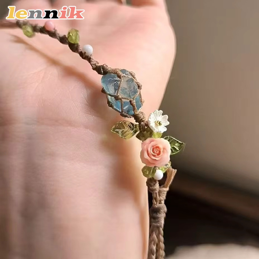 LENNIK Paar-Armband, Rosen-Aquamarin-Rohstein, Makramé-Netzschnur, Unisex - Bild 3