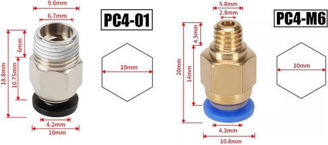 TWO TREES Set aus 10 Stück PC4-M10 Pneumatische Verbinder für 3D-Drucker Bowden Schnellkupplung und PTFE-Schlauch Anschlüsse in Silber - Bild 1
