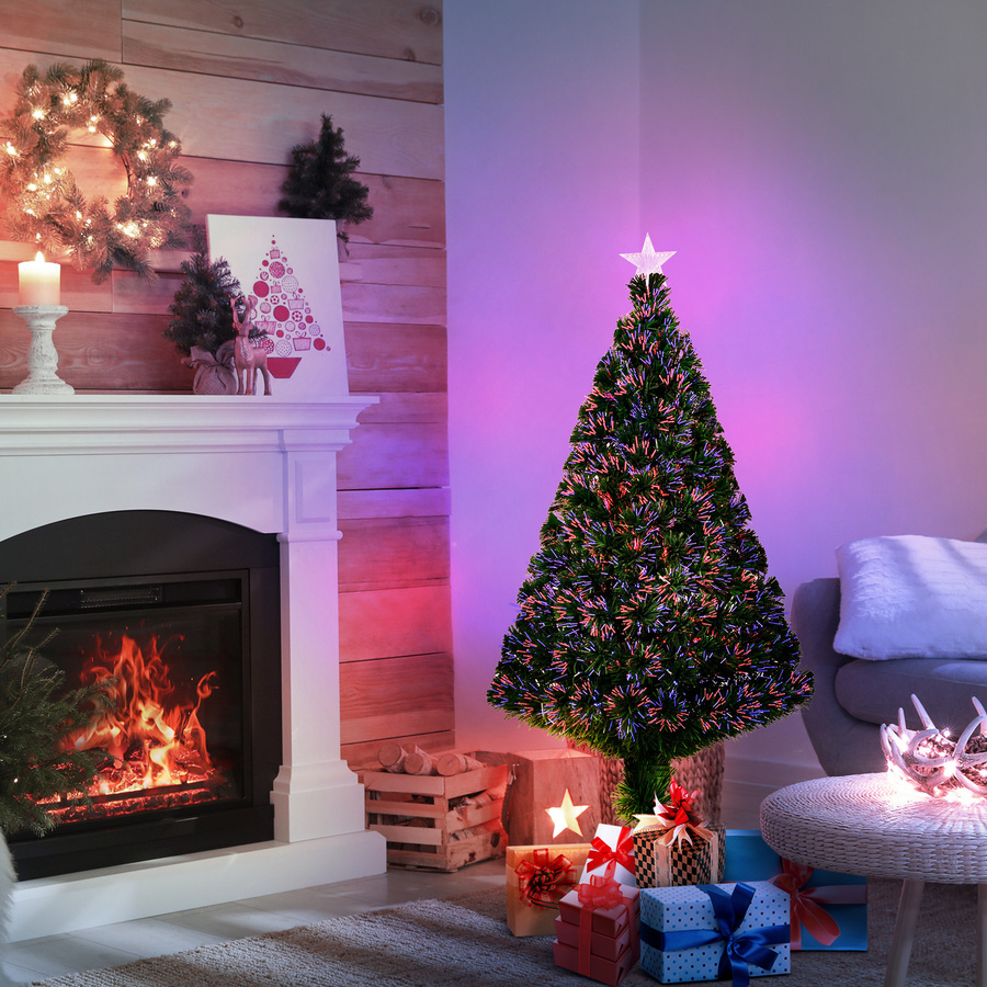 HOMCOM Weihnachtsbaum künstlich grün mit LED Lichtfaser Farbwechsler und Metallständer, Höhe: 120 cm - Bild 2