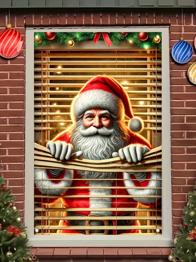 Untior Weihnachtsmann Fensterabdeckung aus Polyester, Mehrfarbiges Weihnachtsbanner zum Aufhängen, B/H: 80 x 120 cm - Bild 4