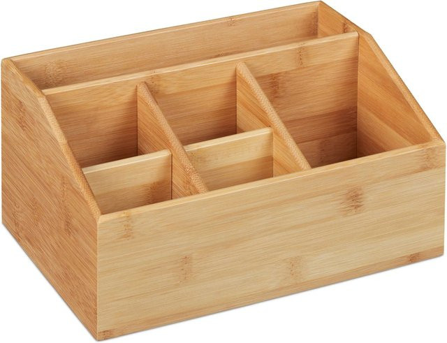 Relaxdays Schreibtisch Organizer aus Bambus in Natur mit 6 Fächern, B/T/H: 28 x 14 x 20 cm - Bild 1