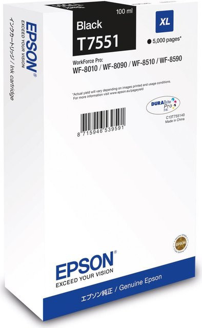 Epson T7551 Tintenpatrone Schwarz XL 100 ml für WorkForce Pro WF-8090 und WF-8590 - Bild 1