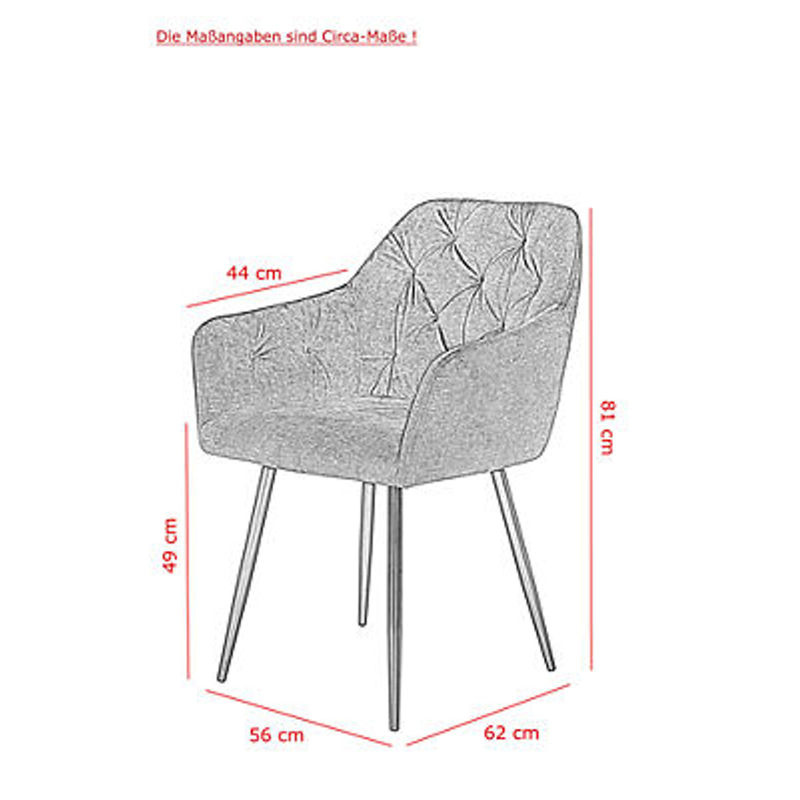 2er Set Stühle Hela in Anthrazit mit Samtvelour und Vintage-Steppung, B: 56 cm, H: 81 cm, T: 62 cm - Bild 5