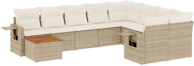 vidaXL 10-tlg. Garten-Sofagarnitur aus Polyrattan in Beige mit Kissen und Couchtisch - Bild 1