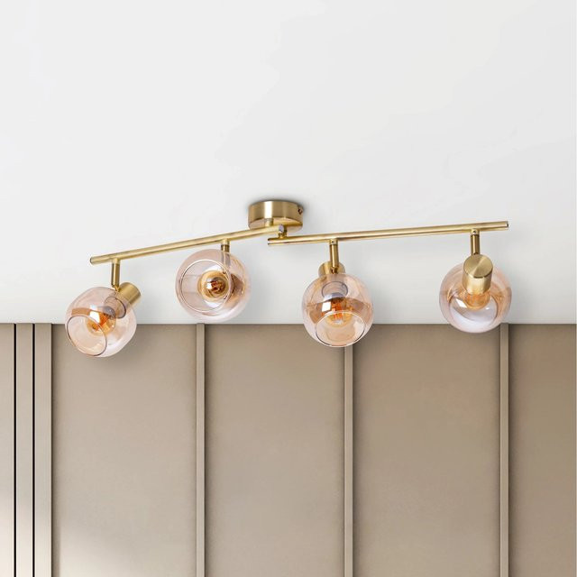 Näve Spot-Deckenleuchte Libby 4-flammig in Gold mit Amber-Glas, B/H/T: 80 x 20 x 10 cm, E14 - Bild 1