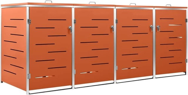 vidaXL Mülltonnenbox für 4 Tonnen aus Edelstahl und verzinktem Stahl in Orange oder Silber, B/H/T: 276,5 x 112,5 x 77,5 cm - Bild 1