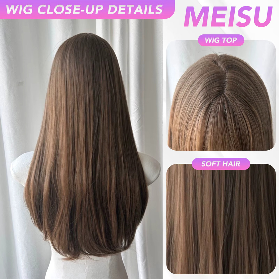 MEISU Perücke, 26 Zoll, braun, glatt, synthetische Fasern, Damen - Bild 3