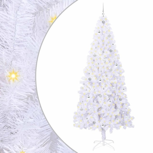 vidaXL Künstlicher Weihnachtsbaum mit LED-Beleuchtung in Weiß und Silber, Höhe: 240 cm, aus PVC und Stahl - Bild 1