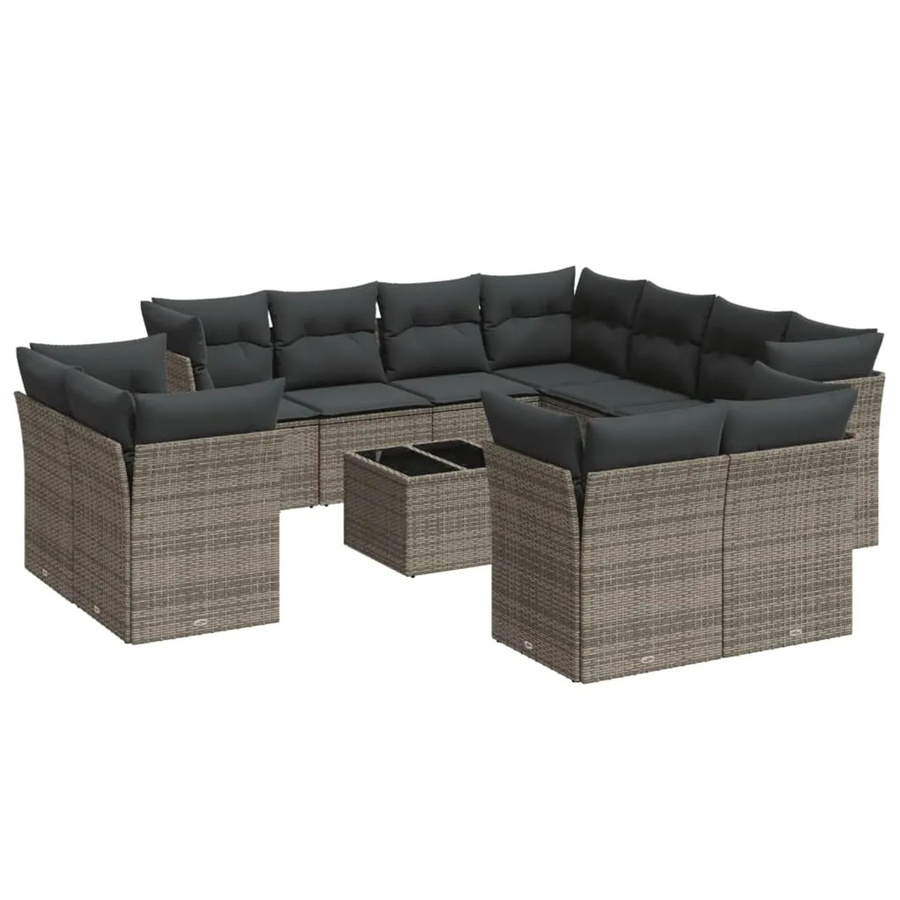 vidaXL 12-tlg Garten-Sofagarnitur in U-Form aus grauem PE-Rattan mit Sitzkissen und Stauraum - Bild 2