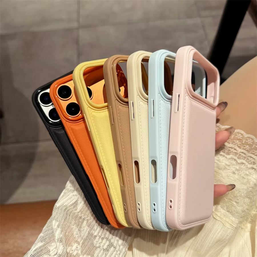 Xeber Stoßfeste Handyhülle aus Trommelhaut-Leder für iPhone 11 bis 17 Pro Max Plus Air in Orange - Bild 3