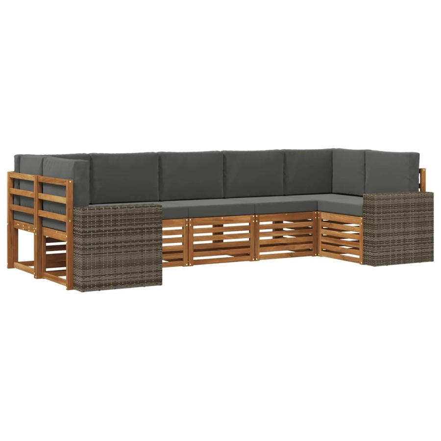 vidaXL Ecksofa Set in L-Form aus Akazienholz und Anthrazit mit Kissen und Armlehnen - Bild 2