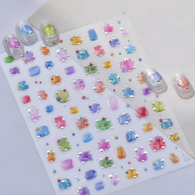 NAILFYOU Nagelaufkleber Macaron-Farben, Stern- und Punktmuster - Bild 1
