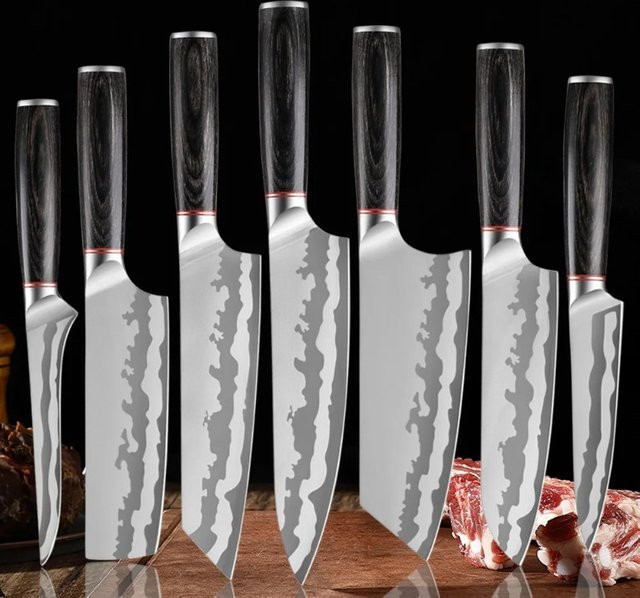 GuanQi Fleischbeil aus Edelstahl mit Holzgriff, gehämmerte Chef-Metzger-Messer in Silber - Bild 1