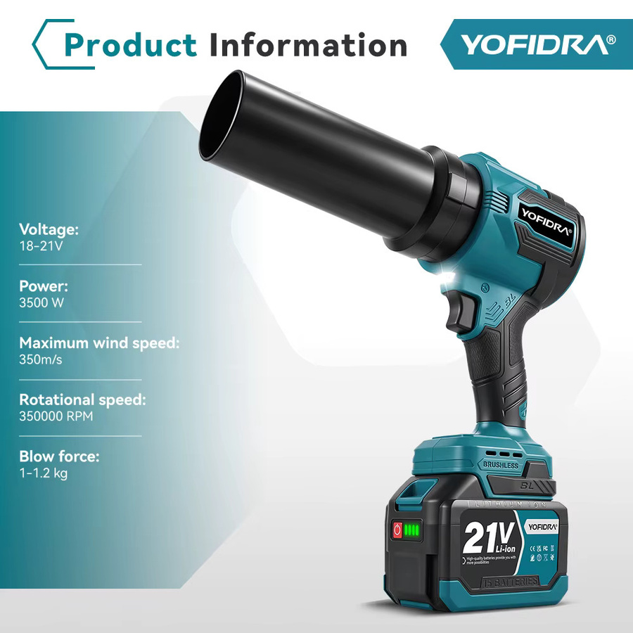 YOFIDRA Bürstenloser Elektrischer Turbolüfter 3500W Laubbläser und Laubstaubsauger für Makita LXT Akkus - Bild 6