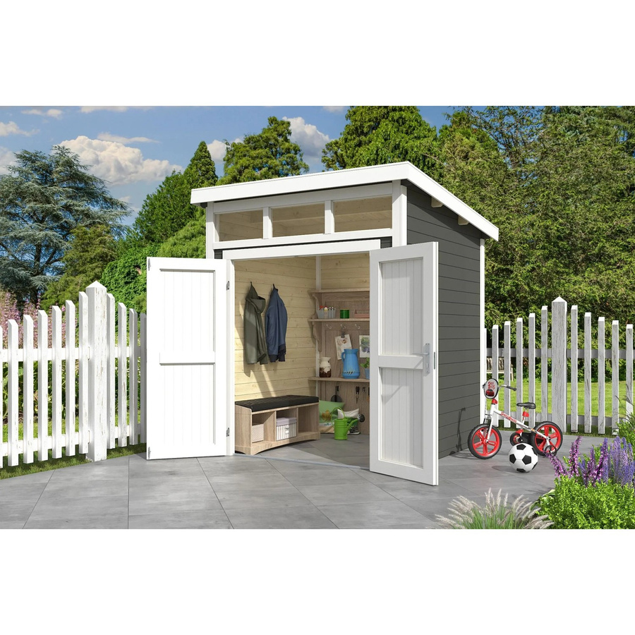Lasita Gartenhaus Kibo in Grau-Grün mit Außenmaßen von 220 x 245,1 x 223,5 cm - Bild 3