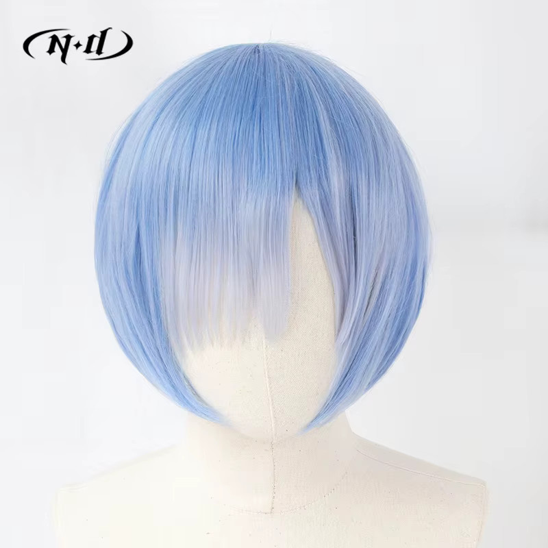N·D Ram Rem Cosplay Perücke, Rosa Blau, Synthetik - Bild 1