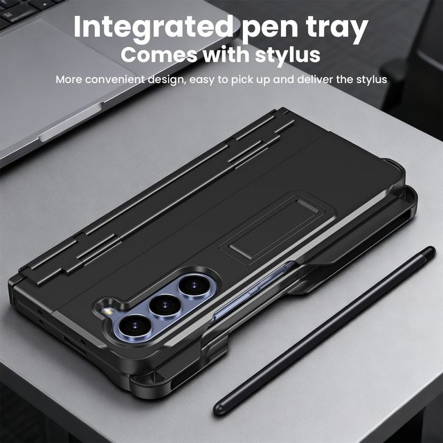Samsung Klapphülle mit Ständer, Stylus und gehärtetem Glas für Fold7, Fold6, Fold5, Fold4, Fold3 in Schwarz - Bild 1