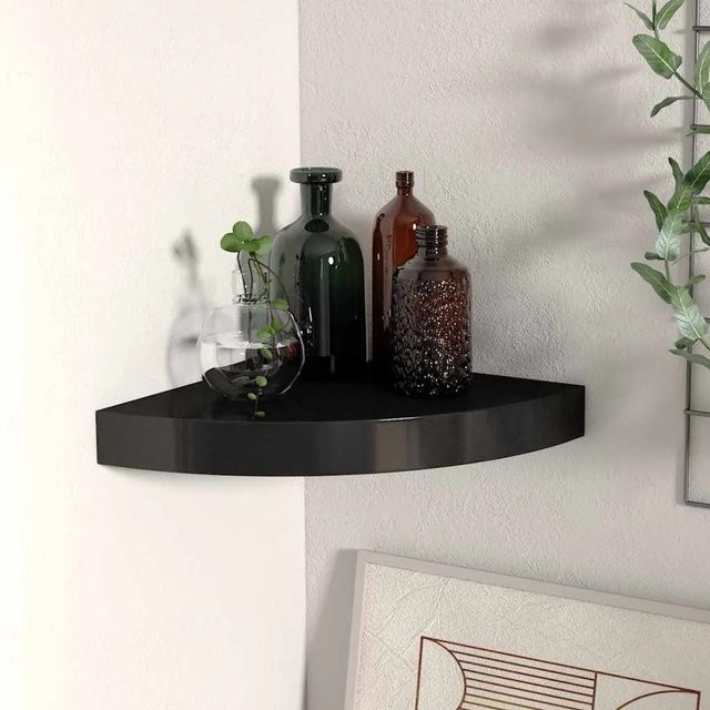 vidaXL Eck-Schweberegal Schwarz aus MDF und Metall, modern und matt, B/T/H: 25 x 25 x 3,8 cm - Bild 1