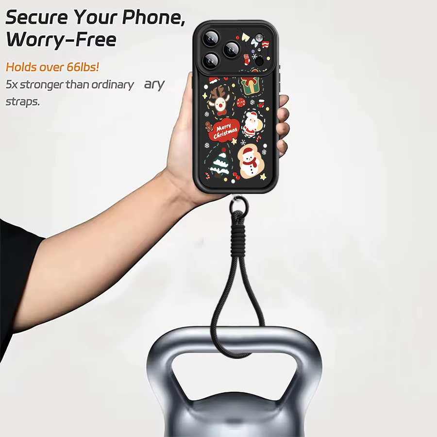 Stoßfeste TPU Handyhülle mit Frohe Weihnachten-Muster und Lanyard für iPhone 11 bis iPhone 17 Pro Max von YISHANGOU in Blau - Bild 4