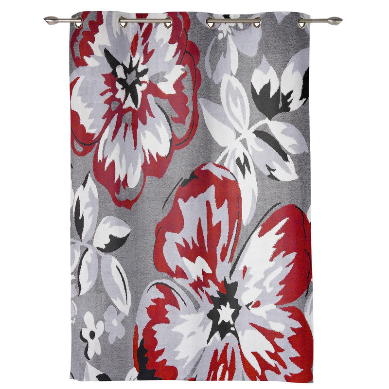 Dekorativer Fenstervorhang mit Blumenmuster von Binchi Outdoor Equipment in Rot und Grau, halbtransparent, Breite: 135 cm, Höhe: 60 cm - Bild 4