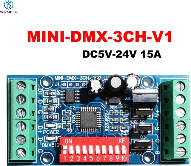 WRMIHU Mini 3-Kanal DMX512 LED Controller RGB Decoder für LED Streifen und Lichtmodule DC5V-24V 15A MINI-DMX-3CH-V1 - Bild 1