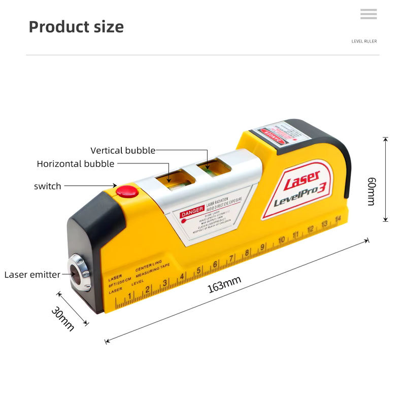 JUANJUAN Laser-Niveau- und Entfernungsmesser in Gelb für Gartenbau und Holzbearbeitung mit vertikalem und horizontalem Laser sowie Blasen-Lineal - Bild 2