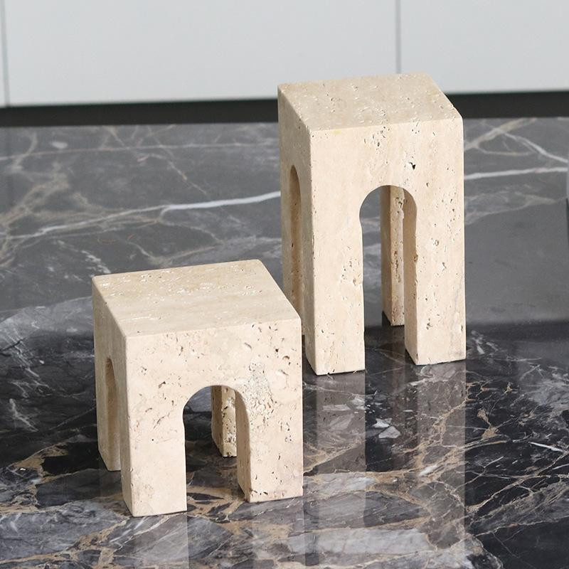 Dekorationsobjekt im Wabi-Sabi-Stil mit geometrischem Bogen in Beige, abstrakte Travertin-Imitation für deine Schreibtischdekoration, B/H/T: 16,0 x 10,0 x 2,0 cm - Bild 2