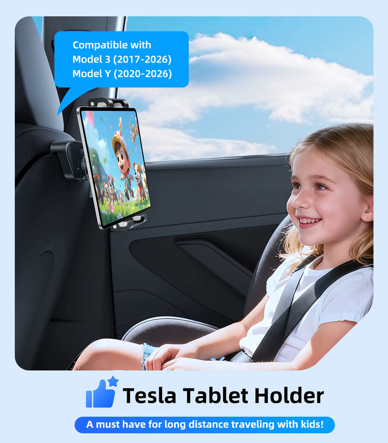 Eary Magnetische iPad und Tablet Halterung für Tesla Model 3 Highland und Model Y Juniper, Auto-Rücksitz-Kopfstützen-Halterung für 4,7 bis 12,9 Zoll Geräte, Schwarz - Bild 5