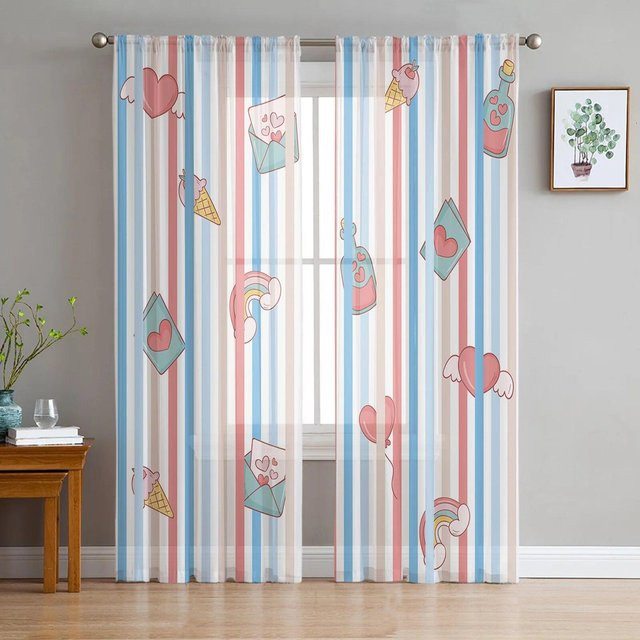 Transparenter Tüll-Vorhang von A Family Of Home Textiles mit schwarz-weißen unregelmäßigen vertikalen Streifen, Breite: 135 cm, Höhe: 137 cm - Bild 1