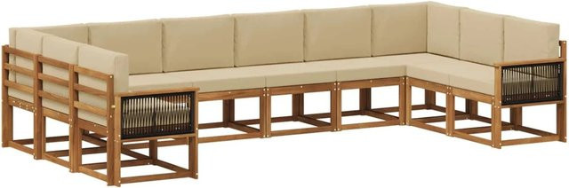 vidaXL Outdoor-Sofagarnitur aus Massivholz Akazie in Natur und Beige mit 10-teiligem Set inklusive Sitz- und Rückenkissen - Bild 1