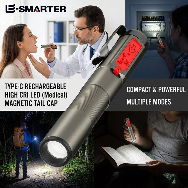 ESMARTER LED-Stiftleuchte mit dualer Lichtquelle, wiederaufladbare medizinische Mini-Taschenlampe mit Clip für Oraluntersuchungen - Bild 1