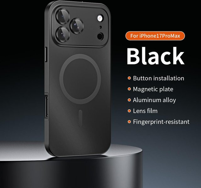 MagSafe kompatible Metall Schutzhülle für Apple iPhone 12 bis 17 Pro Max und 14 Plus in Schwarz mit Aluminiumrahmen und Objektivschutz - Bild 1